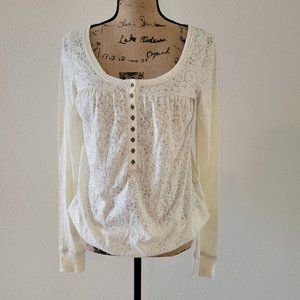 Free People FP Medium Lace Top Long Sleeve Semi-Sheer